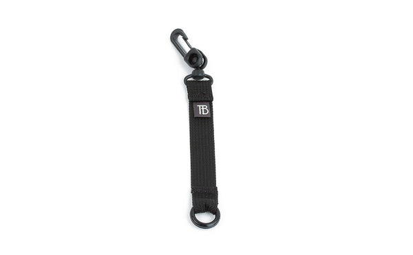 An 8-inch Black Key Strap with a snaphook at one end and an o-ring at the other.
